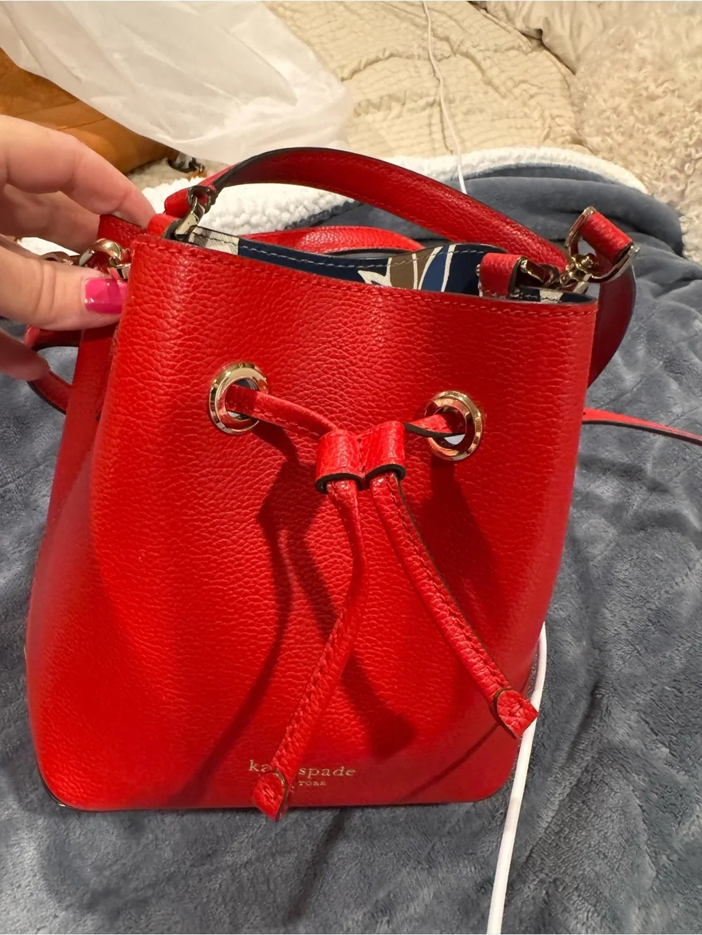 Kate spade Red Leather Drawstring Bucket Bag NWOT